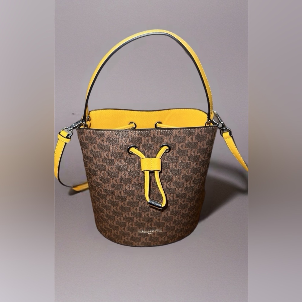Karl Lagerfeld Brown and Yellow Monogram Shoulder Bag